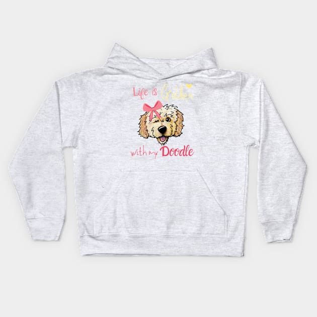 Goldendoodle with Bow Kids Hoodie by meganelaine092